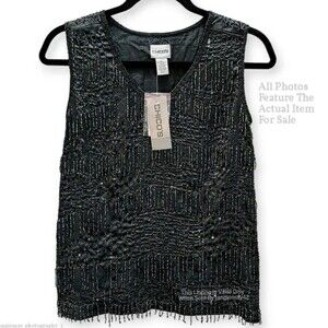 NWT Chicos Beaded Fringe Sleeveless Cocktail Shell Top